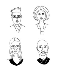 Caucasian women's men's head portraits. Mono-ethnic team gruop crowd community.