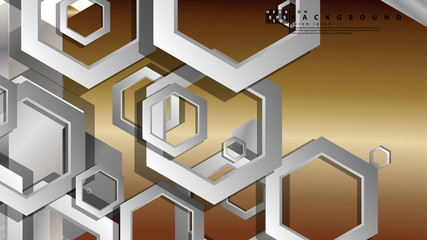 Abstract geometric background with hexagon metal color composition. Vector illustration