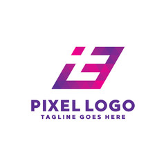 Pixel Logo For Technology Design With Colorful Style Concept. Digital Logo Company with Pixel Concept. Triangle and Geometry Symbols. Letter Icon for Business, website, Studio, Media, Internet.