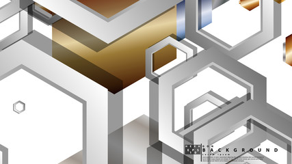 Abstract geometric background with hexagon metal color composition. Vector illustration