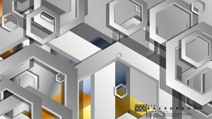 Abstract geometric background with hexagon metal color composition. Vector illustration