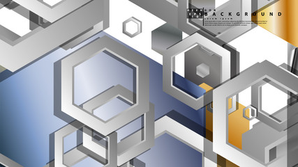 Abstract geometric background with hexagon metal color composition. Vector illustration