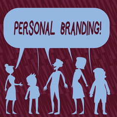 Text sign showing Personal Branding. Business photo text process of creating a recognizable professional name Silhouette Figure of People Talking and Sharing One Colorful Speech Bubble