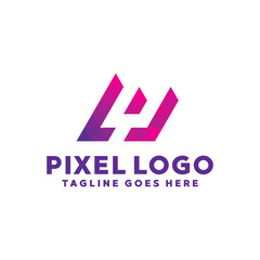 Pixel Logo For Technology Design With Colorful Style Concept. Digital Logo Company with Pixel Concept. Triangle and Geometry Symbols. Letter Icon for Business, website, Studio, Media, Internet.