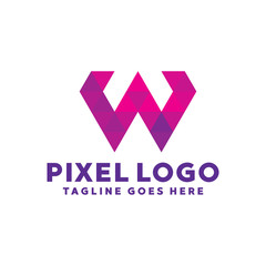 Pixel Logo For Technology Design With Colorful Style Concept. Digital Logo Company with Pixel Concept. Triangle and Geometry Symbols. Letter Icon for Business, website, Studio, Media, Internet.