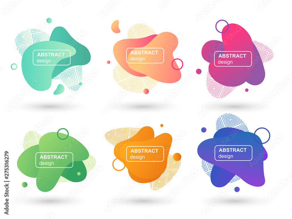 Poster set of abstract liquid shapes modern graphic elements. fluid design forms and line. gradient abstrac