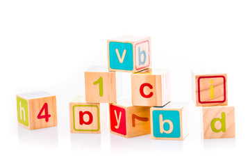 Toy cubes. Baby collection. ABC letters made from baby toys