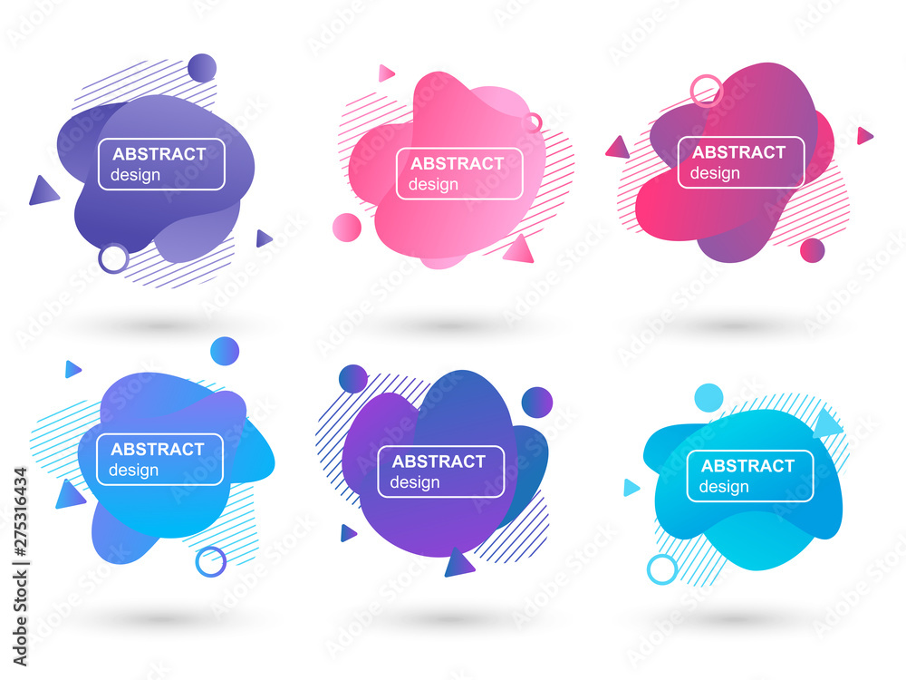 Poster set of abstract liquid shapes modern graphic elements. fluid design forms and line. gradient abstrac