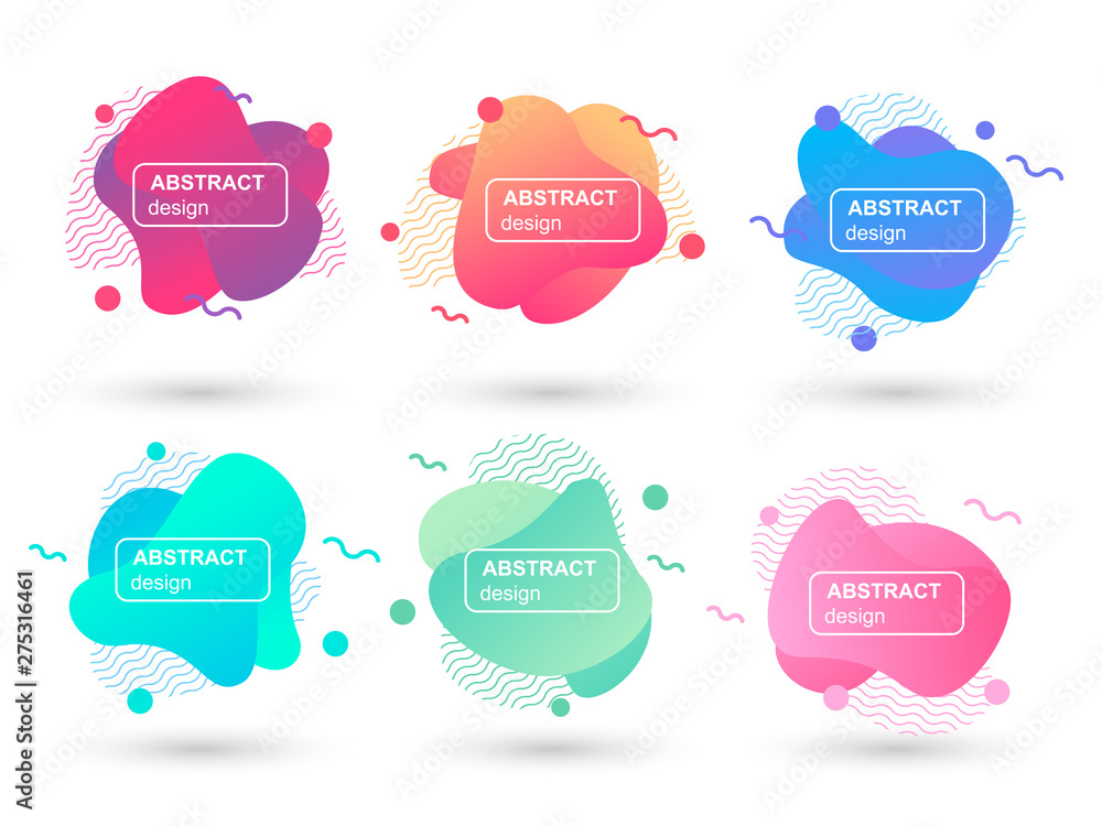 Poster set of abstract liquid shapes modern graphic elements. fluid design forms and line. gradient abstrac