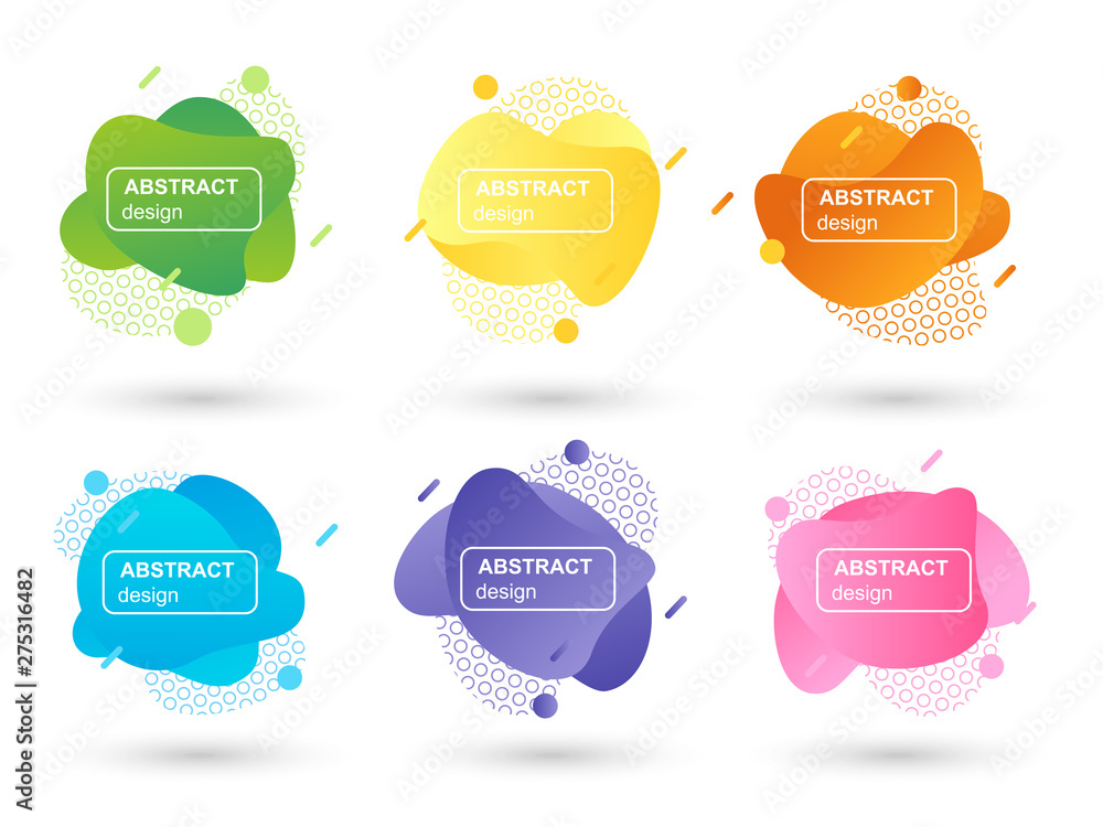 Poster set of abstract liquid shapes modern graphic elements. fluid design forms and line. gradient abstrac