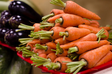 Bunches of carrots at a farmers market