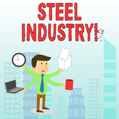 Conceptual hand writing showing Steel Industry. Concept meaning The industrial sector that produces and trades in steel