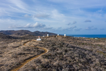 Aerial view over Watamula on the western side of  Curaçao/Caribbean /Dutch Antilles with view on old lighthouse