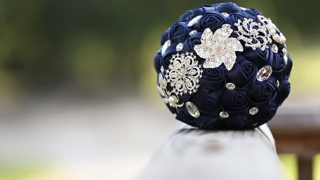 Engagement ring on flowers bouquet. Close-up - Beautiful Wedding Bouquet
