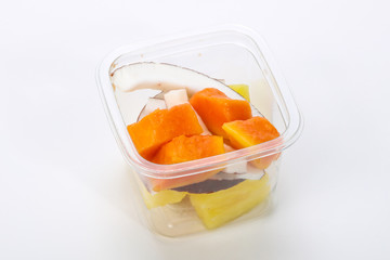 Sliced fruit mix in the box
