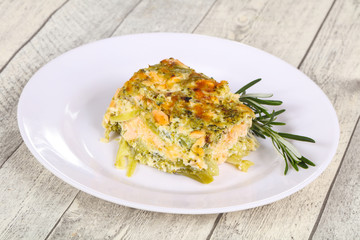 Tasty casserole with salmon and broccoli