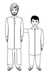 indian family avatar cartoon character in black and white
