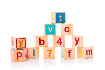 Toy cubes. Baby collection. ABC letters made from baby toys