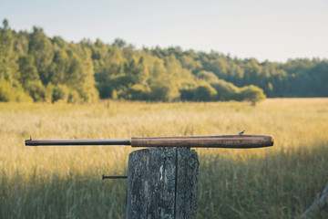 Fishing fly on the handle of the rod. Fishing method tenkara.