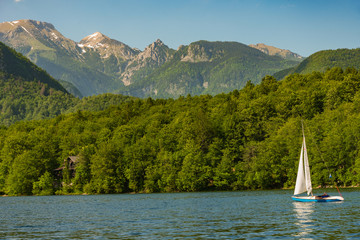 magnificent landscape of mountains in Slovenia, lake Bohinj