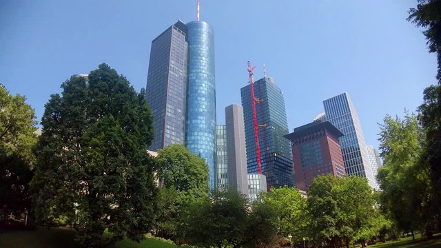 business area in Frankfurt city with skyscrapers, Juni 2019