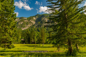 magnificent landscape of mountains in Slovenia, lake Bohinj