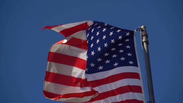 USA national flag waving . Great for any patriotic and american national holiday like 4ht of July, Flag day, national day or memorial day. Slow motion from 120 fps original clip