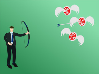 Businessman archery arrow to flying target , success concept