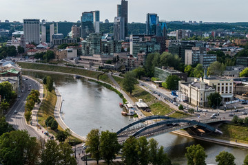 Vilnius, Lithuania A view over the modern downtown of the capital and the Neris River.