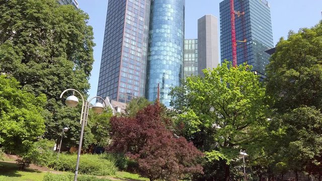 business area in Frankfurt city with skyscrapers, Juni 2019