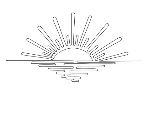 recommend clip art: Sunset on the sea.One line sketch illustration.