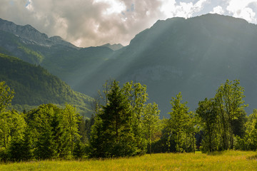 magnificent landscape of mountains in Slovenia, lake Bohinj