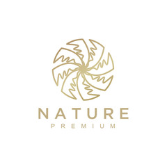 Nature abstract plant logo. Round emblem flower in a circle in linear style. flower shop, cosmetics, ecology concepts, health, spa, yoga Center.