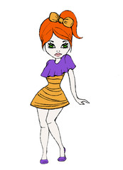 girl cartoon illustration, tee shirt print