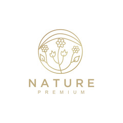 Nature abstract plant logo. Round emblem flower in a circle in linear style. flower shop, cosmetics, ecology concepts, health, spa, yoga Center.