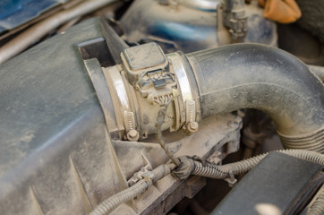 Air flow sensor of car with air filter, service auto