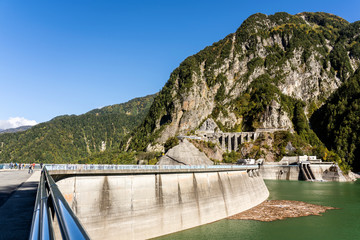 Kurobe Lake and River Dam and People.