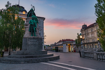 sunrise at capitol Ljubljana, Slovenia in summer