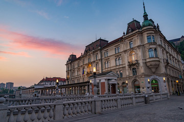 sunrise at capitol Ljubljana, Slovenia in summer