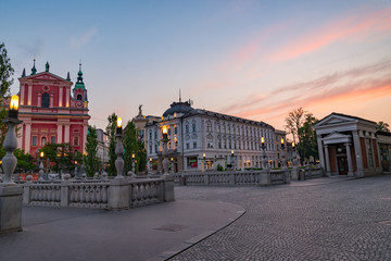 sunrise at capitol Ljubljana, Slovenia in summer