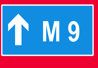 Expressway number sign with white arrow pointing forward