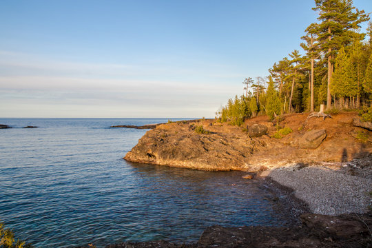The rugged wild beauty of Presque Isle Park on the shores of Lake Superior in Marquette, Michigan. Lake Superior is the largest freshwater lake in the world.