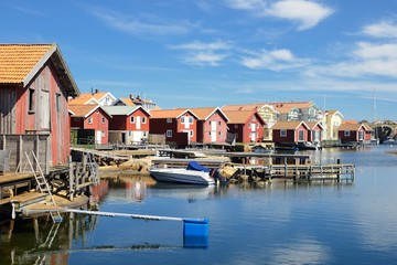 Fototapeta na wymiar Beautiful landscape view of fishing houses at Kungshamn