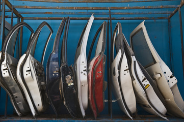 Row of Dismantled Car Doors
