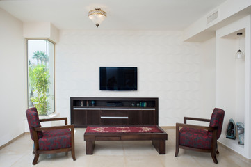 Flat screen television in small living room