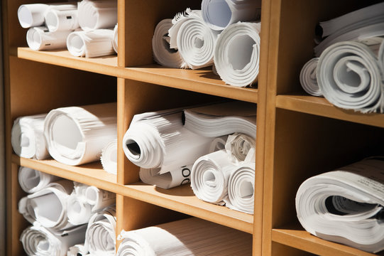 Rolls of Blueprints in Cubbyholes