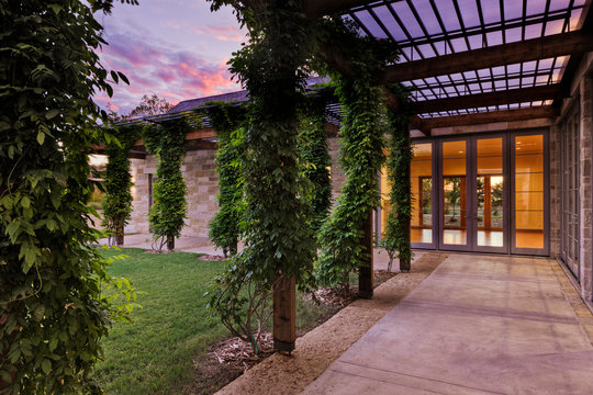 Ivy wrapped posts on patio
