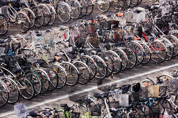 Rows of Parked Bicycles
