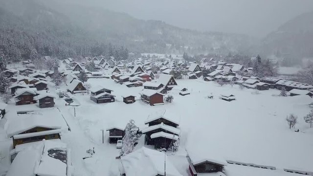 The traditionally thatched houses in Shirakawa-go where is the mountain village among the snow near Gifu, Ishikawa, and Toyama prefecture in the winter, Japan