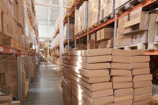 Cardboard boxes in warehouse